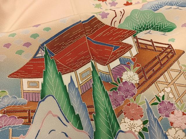 平和屋着物●訪問着　刺繍　風景花文　暈し染め　正絹　逸品　BAAX8768mz