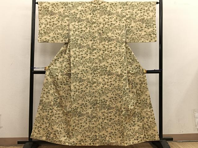平和屋着物■上質な紬　型染め　菊花文　正絹　逸品　BAAX8770mz