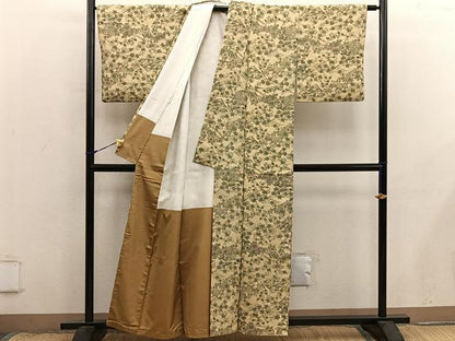 平和屋着物■上質な紬　型染め　菊花文　正絹　逸品　BAAX8770mz