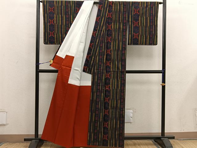 平和屋着物■上質な紬　絣間道　正絹　逸品　BAAX8772mz