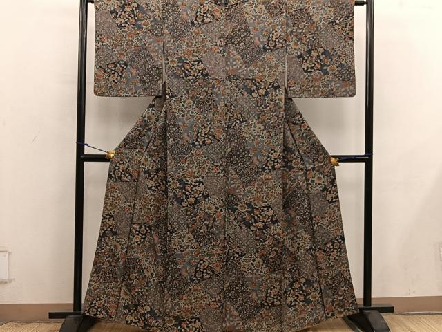 平和屋着物■上質な小紋　更紗花鳥文　正絹　逸品　BAAX8773mz