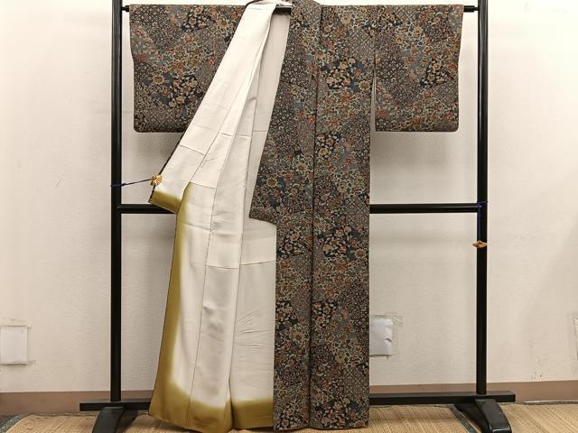 平和屋着物■上質な小紋　更紗花鳥文　正絹　逸品　BAAX8773mz