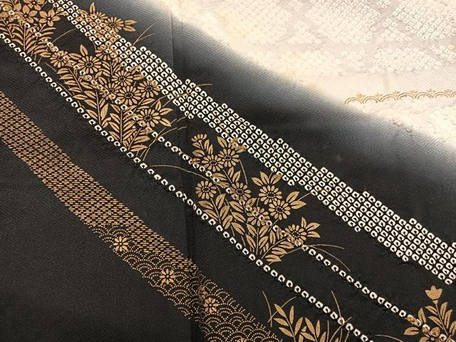 平和屋着物●訪問着　絞り　菊花文　暈し染め　黒地　金彩　正絹　逸品　BAAX8774mz