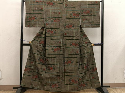 平和屋着物■上質な紬　草花文　正絹　逸品　BAAX8776mz