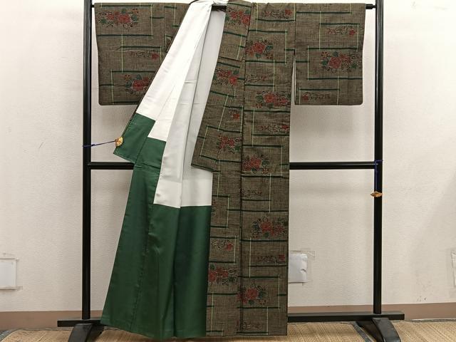 平和屋着物■上質な紬　草花文　正絹　逸品　BAAX8776mz