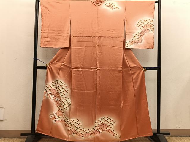 平和屋着物■訪問着　駒刺繍　檜扇　暈し染め　正絹　逸品　未使用　BAAX8779mz