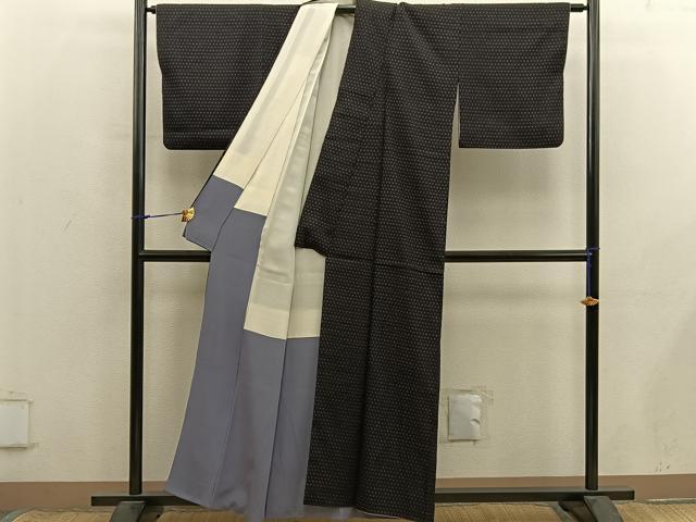 平和屋着物■上質な紬　絣文様　黒地　正絹　逸品　BAAX8780mz