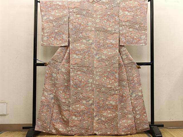 平和屋着物■上質な小紋　鴛鴦花文　鬼しぼ縮緬　正絹　逸品　BAAX8781mz