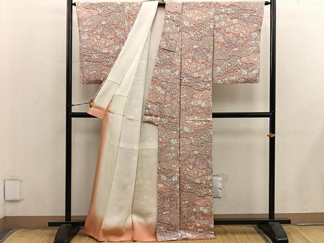 平和屋着物■上質な小紋　鴛鴦花文　鬼しぼ縮緬　正絹　逸品　BAAX8781mz