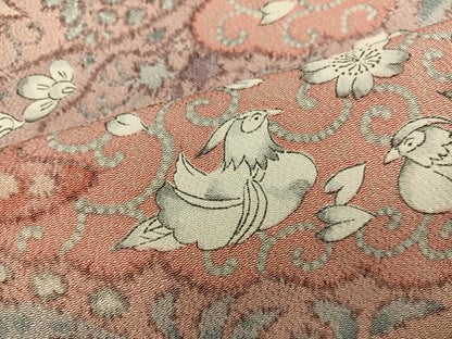 平和屋着物■上質な小紋　鴛鴦花文　鬼しぼ縮緬　正絹　逸品　BAAX8781mz