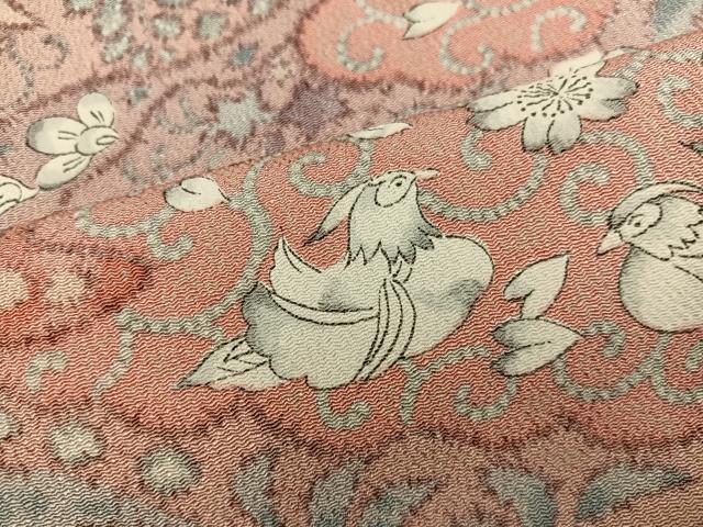 平和屋着物■上質な小紋　鴛鴦花文　鬼しぼ縮緬　正絹　逸品　BAAX8781mz