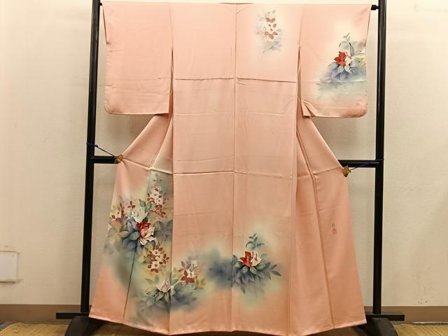 平和屋着物■訪問着　作家物　手描き　草花文　暈し染め　正絹　逸品　BAAX8789mz