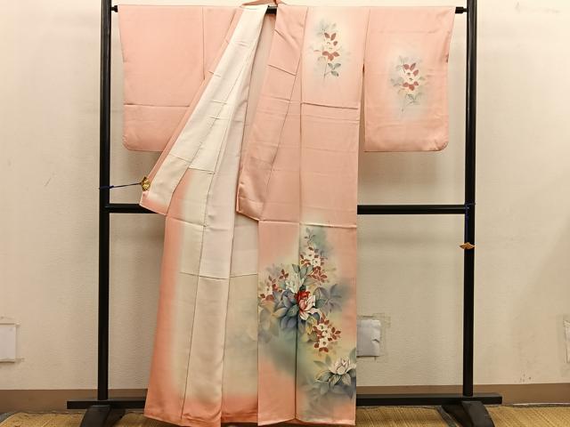 平和屋着物■訪問着　作家物　手描き　草花文　暈し染め　正絹　逸品　BAAX8789mz