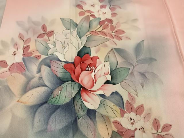 平和屋着物■訪問着　作家物　手描き　草花文　暈し染め　正絹　逸品　BAAX8789mz