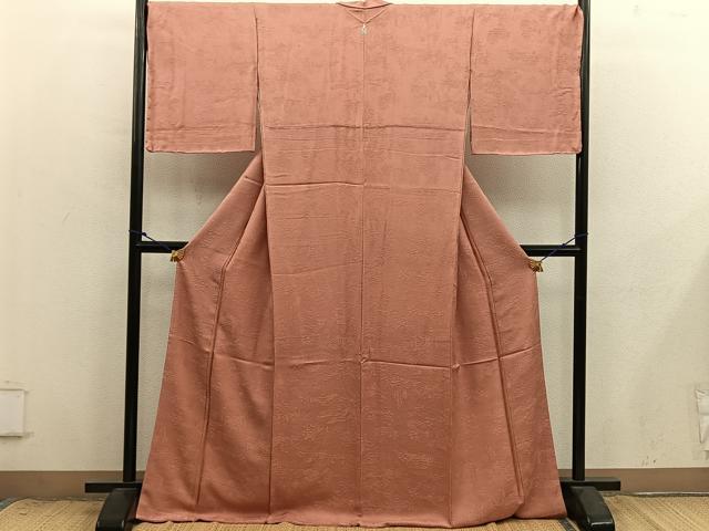 平和屋着物●上質な色無地　風景地紋　纁色　さが美扱い　正絹　逸品　未使用　BAAX8793mz