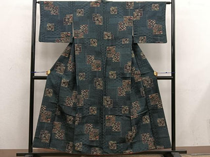 平和屋着物■上質な紬　色紙重ね吉祥文　正絹　逸品　BAAX8795mz