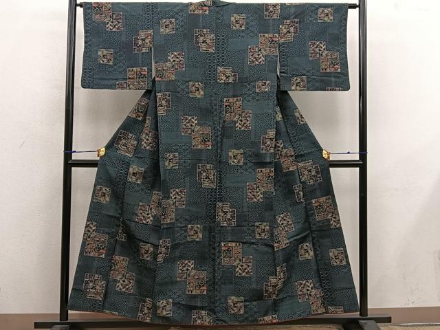 平和屋着物■上質な紬　色紙重ね吉祥文　正絹　逸品　BAAX8795mz