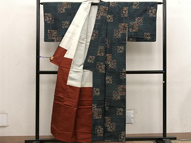 平和屋着物■上質な紬　色紙重ね吉祥文　正絹　逸品　BAAX8795mz