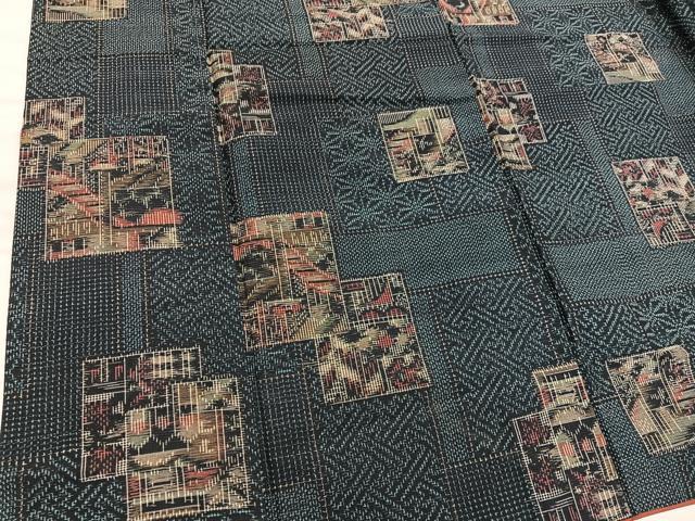 平和屋着物■上質な紬　色紙重ね吉祥文　正絹　逸品　BAAX8795mz
