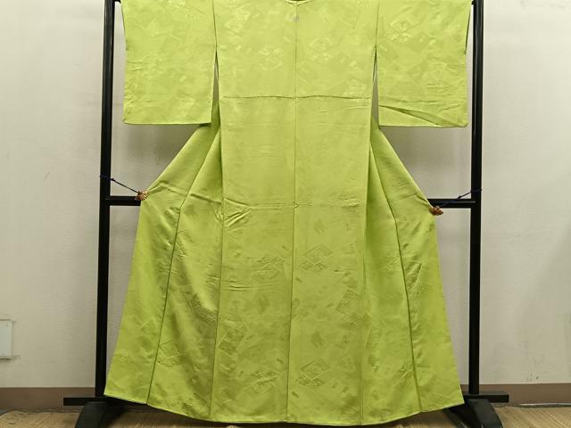 平和屋着物■上質な色無地　冊子花地紋　抹茶色　正絹　逸品　BAAX8800mz