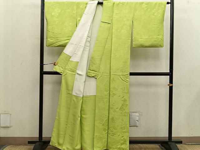 平和屋着物■上質な色無地　冊子花地紋　抹茶色　正絹　逸品　BAAX8800mz