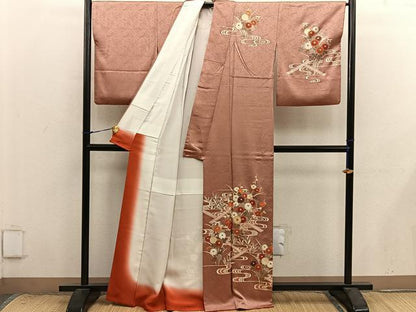 平和屋着物●訪問着　駒刺繍　流水菊花文　金彩　正絹　逸品　BAAX8805mz
