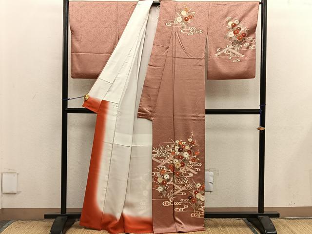 平和屋着物●訪問着　駒刺繍　流水菊花文　金彩　正絹　逸品　BAAX8805mz