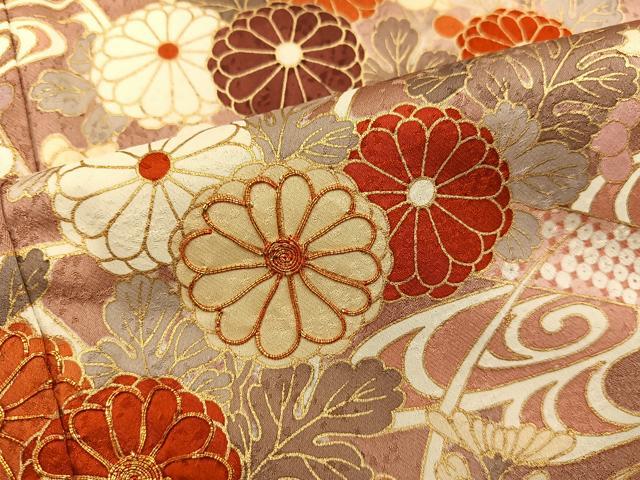 平和屋着物●訪問着　駒刺繍　流水菊花文　金彩　正絹　逸品　BAAX8805mz