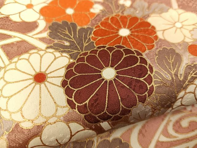 平和屋着物●訪問着　駒刺繍　流水菊花文　金彩　正絹　逸品　BAAX8805mz