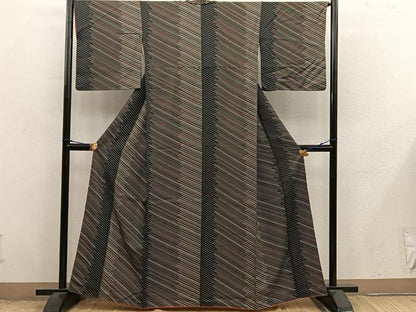 平和屋着物■上質な小紋　斜線文　黒地　正絹　逸品　BAAX8807mz