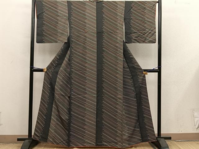 平和屋着物■上質な小紋　斜線文　黒地　正絹　逸品　BAAX8807mz