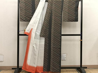 平和屋着物■上質な小紋　斜線文　黒地　正絹　逸品　BAAX8807mz