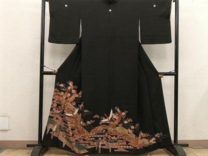 平和屋着物■豪華黒留袖　駒刺繍　宝尽くし飛鶴花文　金彩　正絹　逸品　BAAX8811mz