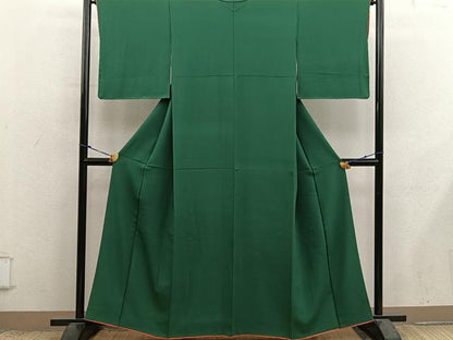 平和屋着物■上質な色無地　千歳緑色　正絹　逸品　BAAX8813mz