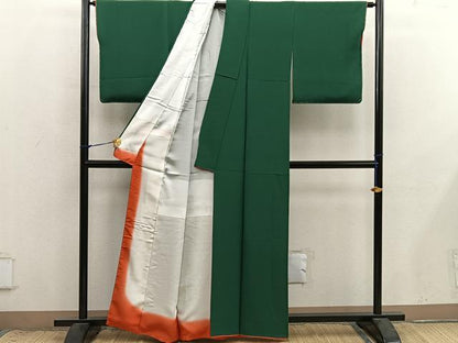 平和屋着物■上質な色無地　千歳緑色　正絹　逸品　BAAX8813mz