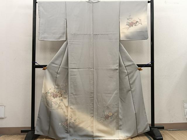 平和屋着物●訪問着　総刺繍　スワトウ刺繍　地紙重ね牡丹花文　暈し染め　正絹　逸品　BAAX8815mz