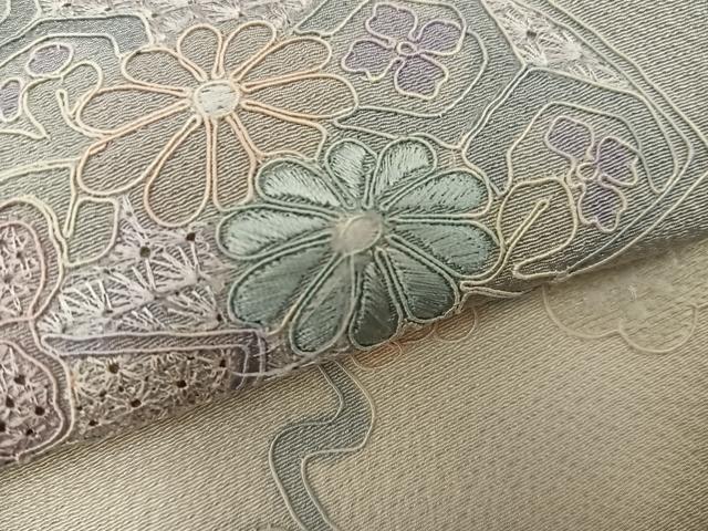 平和屋着物●訪問着　総刺繍　スワトウ刺繍　地紙重ね牡丹花文　暈し染め　正絹　逸品　BAAX8815mz