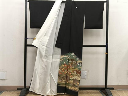 平和屋着物■豪華黒留袖　風景花文　暈し染め　金彩　正絹　逸品　BAAX8818mz