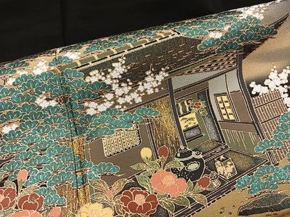 平和屋着物■豪華黒留袖　風景花文　暈し染め　金彩　正絹　逸品　BAAX8818mz