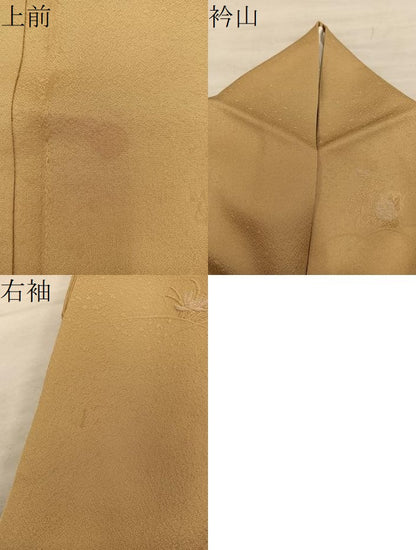 平和屋着物●本加賀友禅作家　柿本市郎監修　色無地　菊花地紋　玉蜀黍色　正絹　逸品　BAAX8823mz