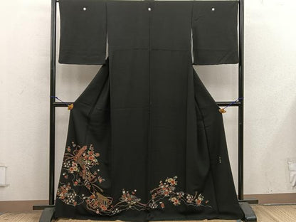 平和屋着物●豪華黒留袖　総刺繍　蘇州刺繍　御所車菊花絵巻　金糸　正絹　逸品　BAAX8825mz