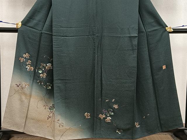 平和屋着物●和紙染染色作家・植村彩弘　訪問着　葡萄蔦の葉文　暈し染め　金彩　やまと誂製　正絹　逸品　BAAX8826mz