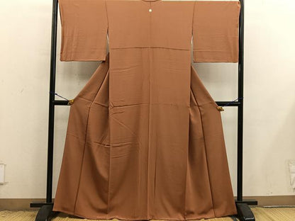 平和屋着物●上質な色無地　土色　正絹　逸品　BAAX8827mz