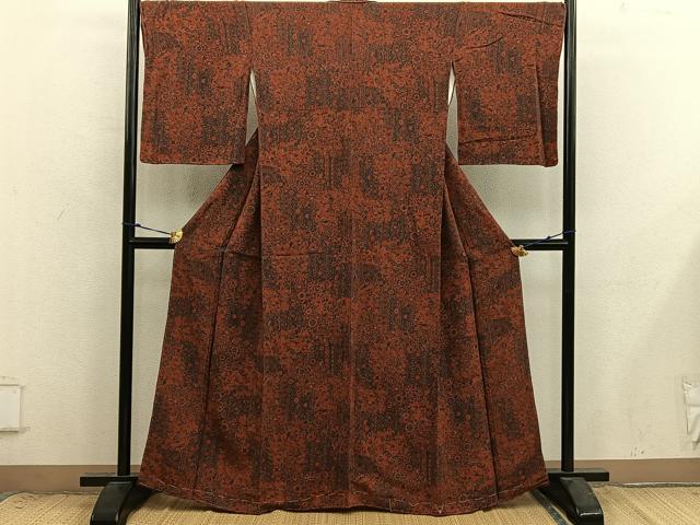 平和屋着物■上質な小紋　舞蝶花文　鬼しぼ縮緬　正絹　逸品　BAAX8829mz