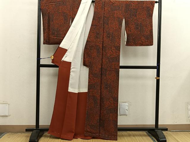 平和屋着物■上質な小紋　舞蝶花文　鬼しぼ縮緬　正絹　逸品　BAAX8829mz