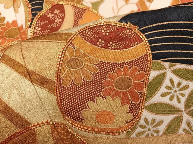 平和屋着物●訪問着　駒刺繍　立波菊花文　黒地　金彩　正絹　逸品　BAAX8832mz