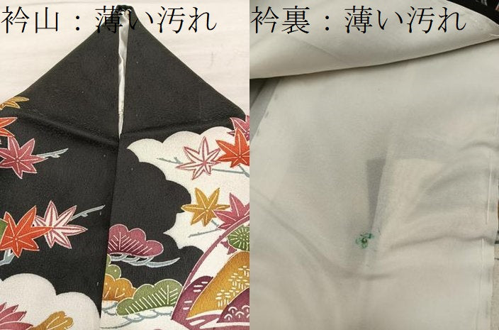 平和屋着物■訪問着　型染め　立波扇面花文　黒地　正絹　逸品　BAAX8838mz