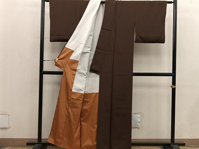平和屋着物●上質な髭紬　黄枯茶色　正絹　逸品　BAAX8843mz