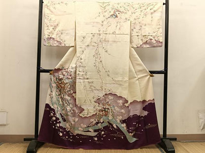 平和屋着物●訪問着　駒刺繍　御所車花文　金彩　正絹　逸品　BAAX8844mz
