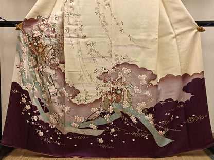 平和屋着物●訪問着　駒刺繍　御所車花文　金彩　正絹　逸品　BAAX8844mz